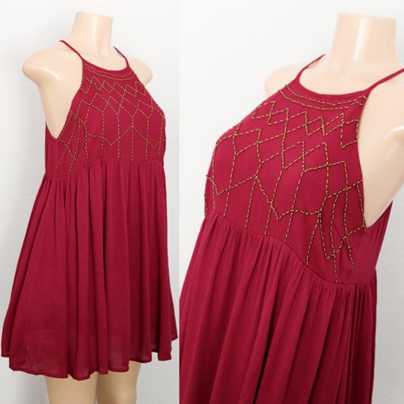 NEW Beaded Apron Neckline Trapeze Boho Mini Dress - Picture 3 of 8